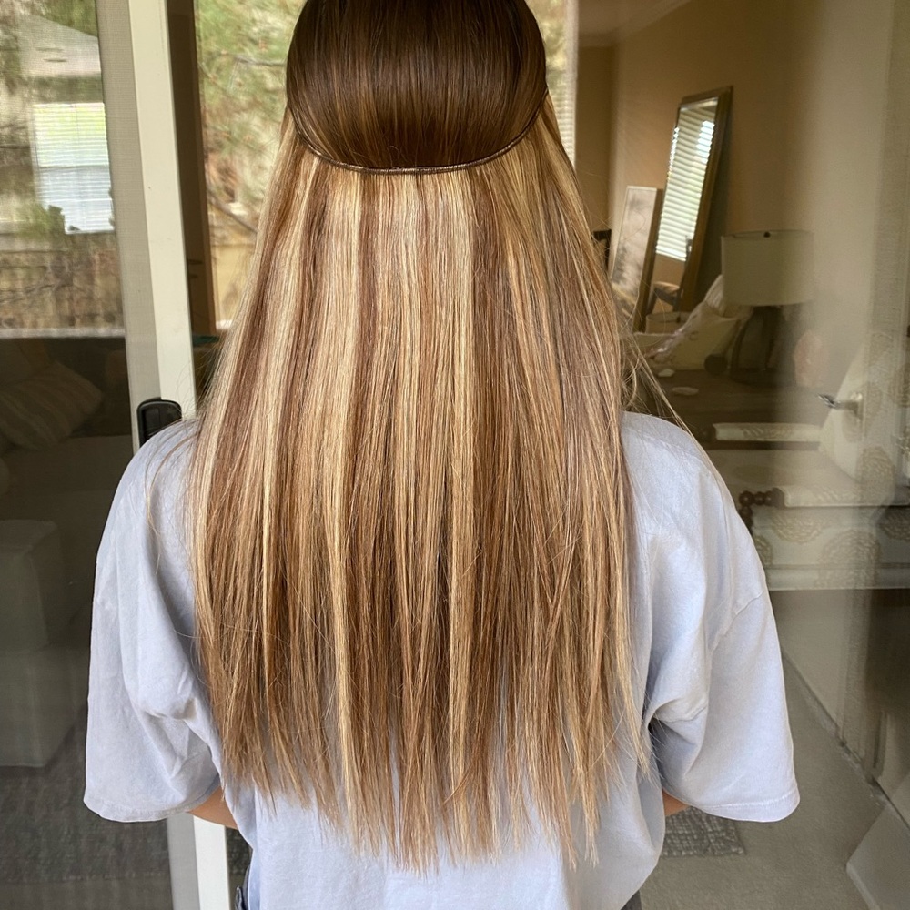 16" HALO EXTENSION IN LIGHT BLONDE AUBURN LOWLIGHT